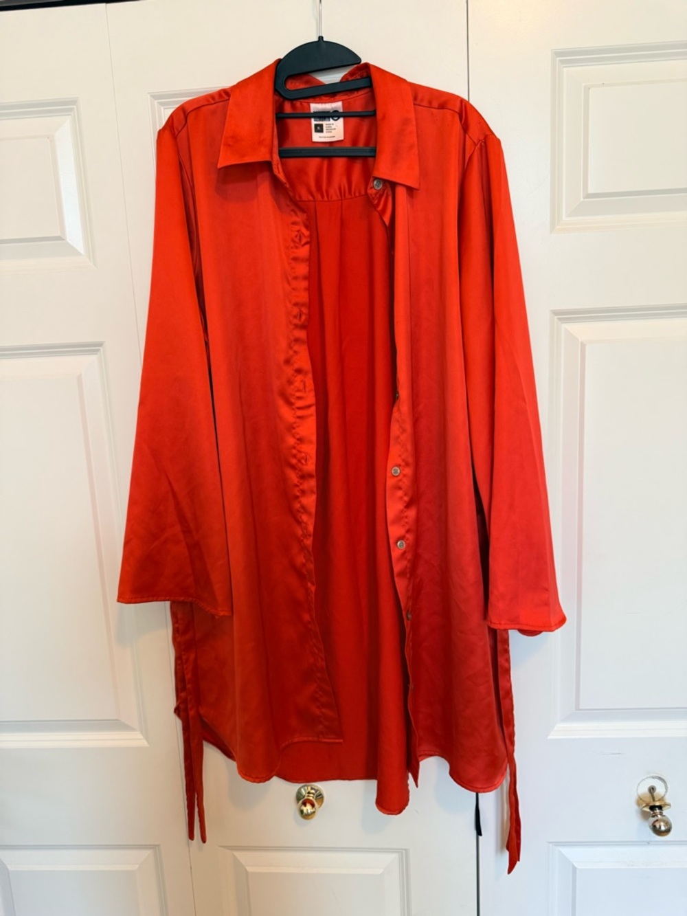 Orange Satin Longline Button Shirt by H&M